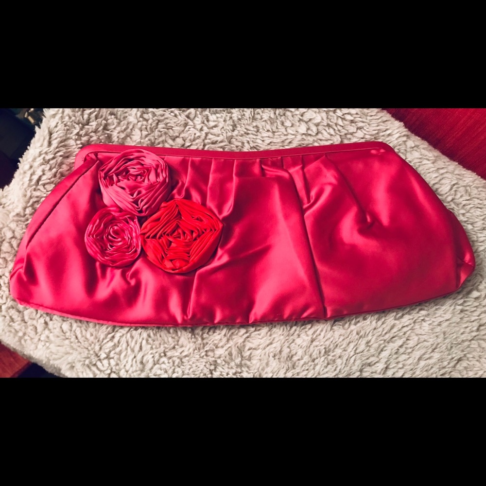 Pink Rosette Satin Clutch Bag NWT